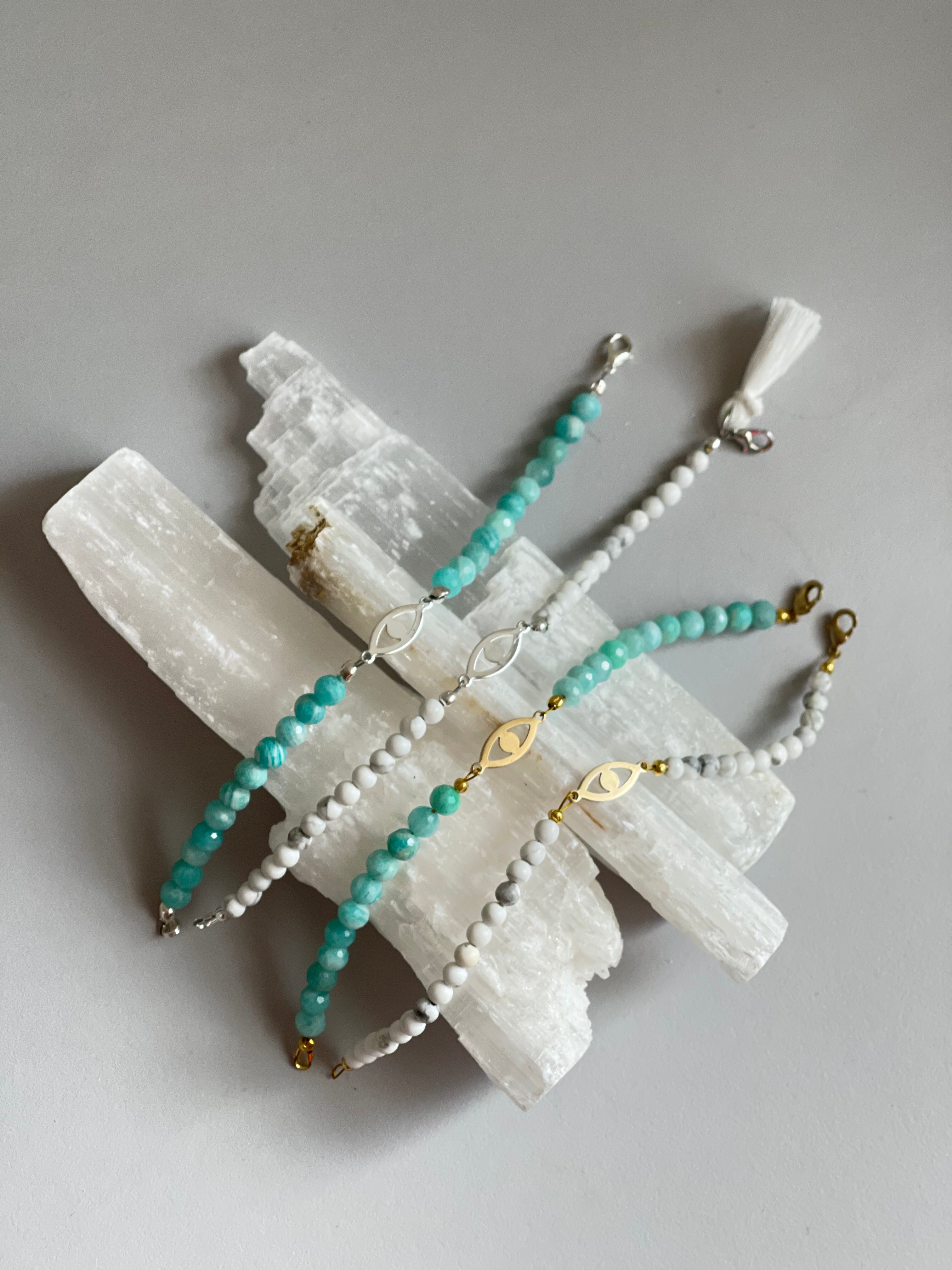 Amazonite and Gold Evil Eye Bracelet