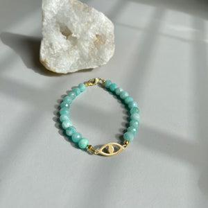 Amazonite and Gold Evil Eye Bracelet