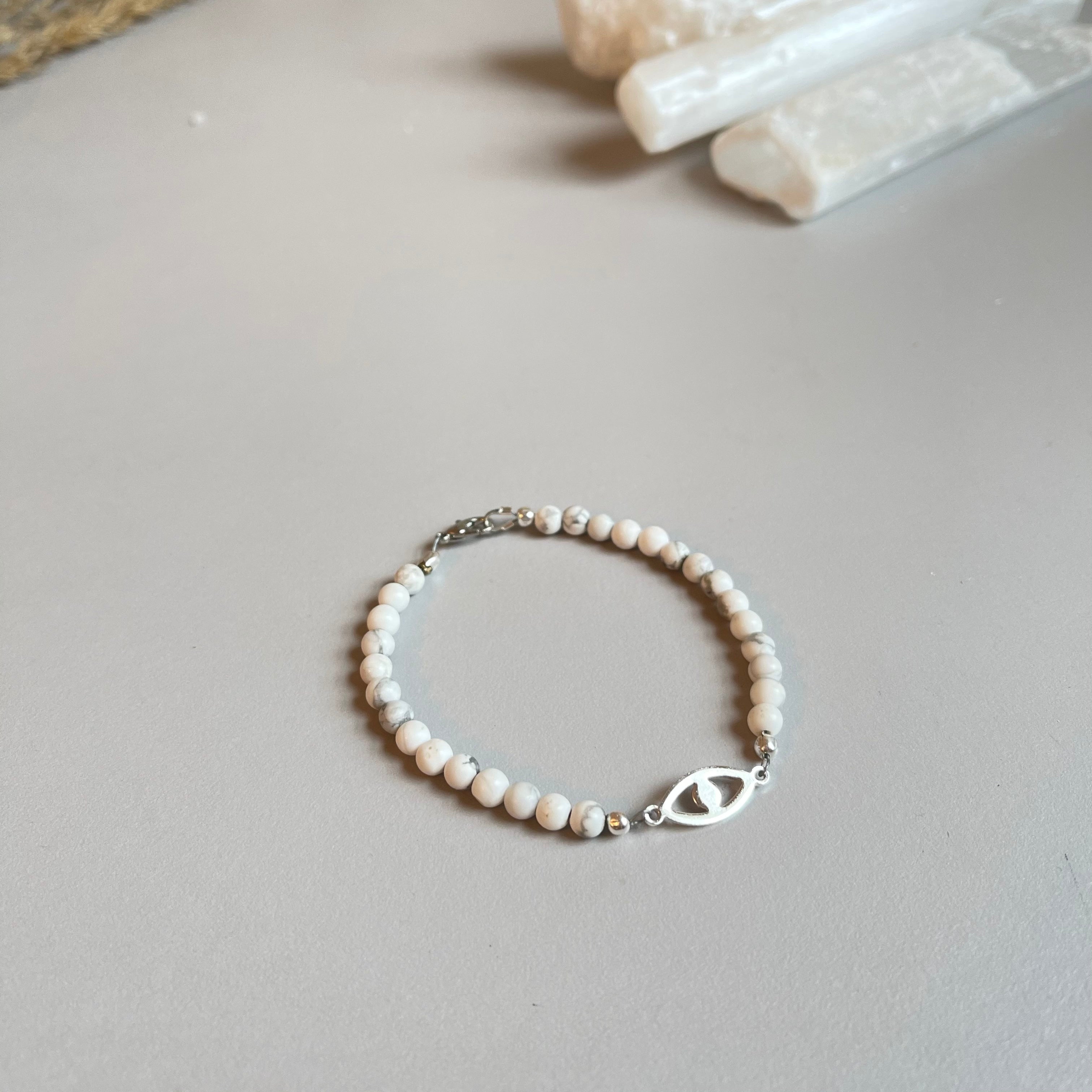 White howlite and Silver Evil Eye Bracelet