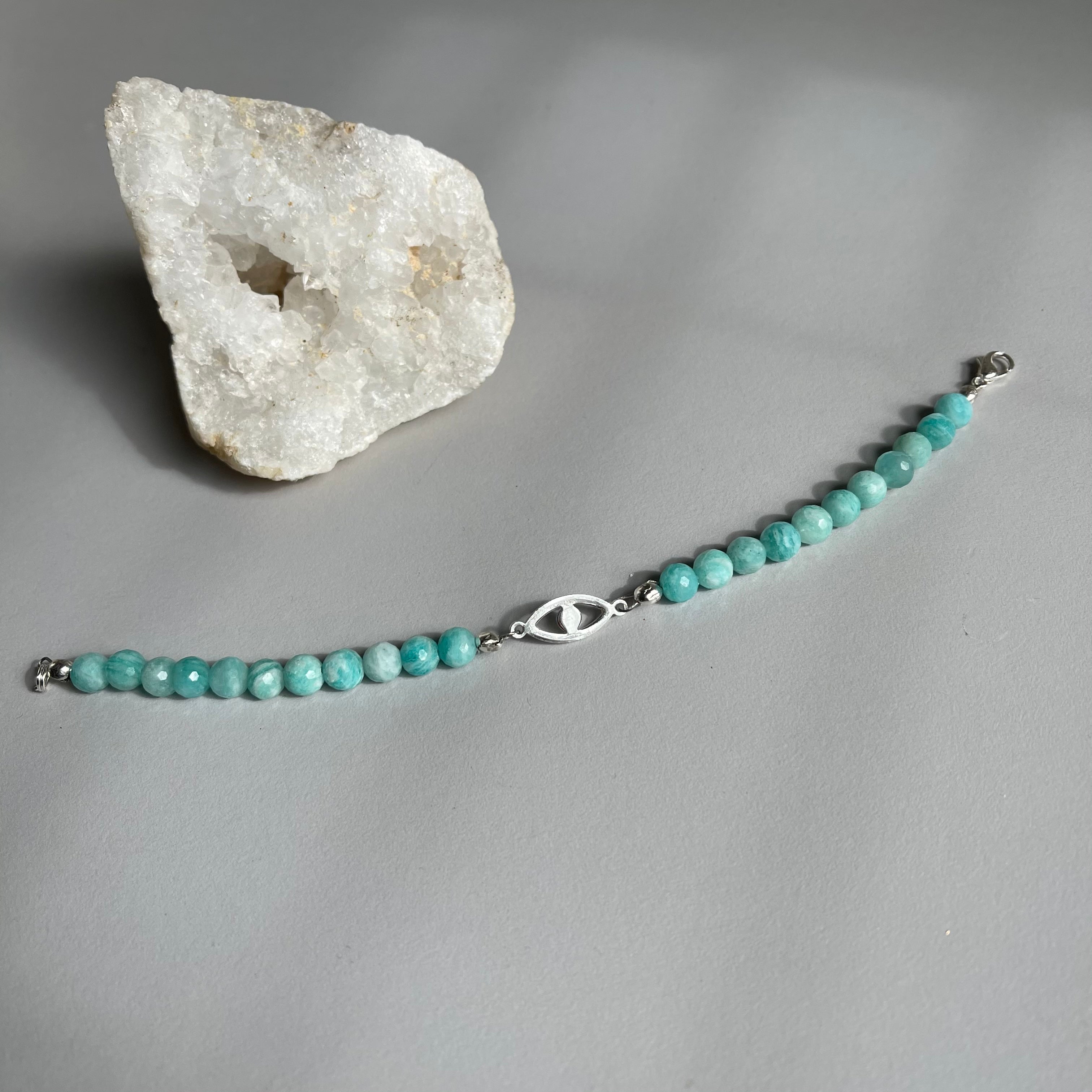 Amazonite and silver Evil Eye bracelet